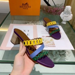 Replica Hermes Yellow Purple Colorblock Chain Sandal