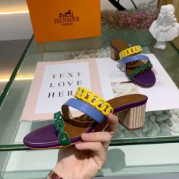 Replica Hermes Yellow Purple Colorblock Chain Sandal