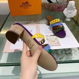 Replica Hermes Yellow Purple Colorblock Chain Sandal