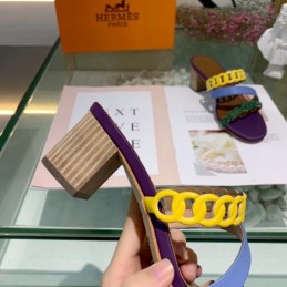 Replica Hermes Yellow Purple Colorblock Chain Sandal