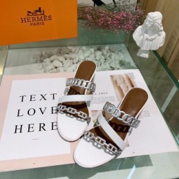 Replica Hermes White Brown Contrast Chain Sandal