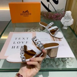 Replica Hermes White Brown Contrast Chain Sandal