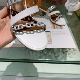 Replica Hermes White Brown Contrast Chain Sandal