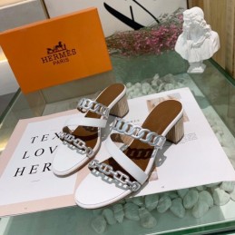 Replica Hermes White Brown Contrast Chain Sandal