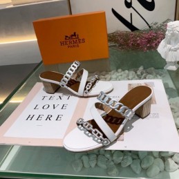 Replica Hermes White Brown Contrast Chain Sandal