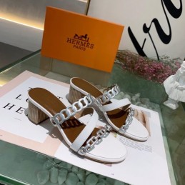 Replica Hermes White Brown Contrast Chain Sandal