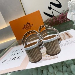 Replica Hermes White Brown Contrast Chain Sandal