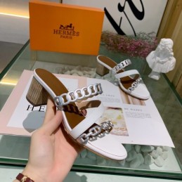 Replica Hermes White Brown Contrast Chain Sandal