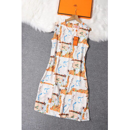 Replica Hermes Orange Scarf Print Sleeveless Dress