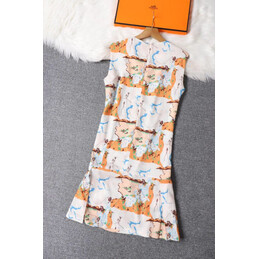 Replica Hermes Orange Scarf Print Sleeveless Dress