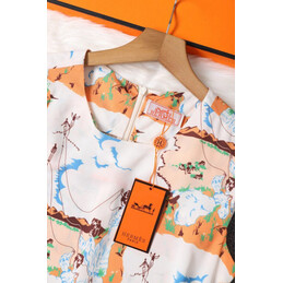 Replica Hermes Orange Scarf Print Sleeveless Dress