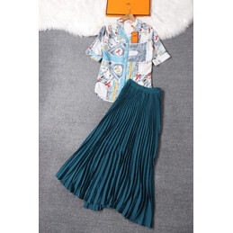 Replica Hermes Green Pleated Skirt Suit Set