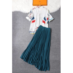 Replica Hermes Green Pleated Skirt Suit Set