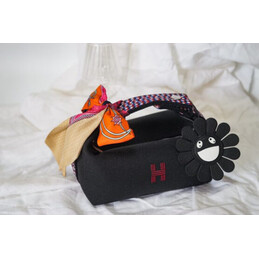 Replica Hermes Black Trousse Bride Pink Twilly Flower Charm Bag