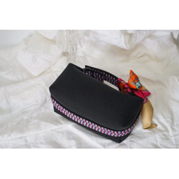 Replica Hermes Black Trousse Bride Pink Twilly Flower Charm Bag