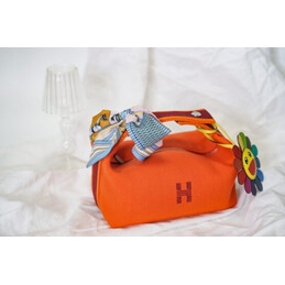 Replica Hermes Orange Trousse Bride Multicolor Charm Bag