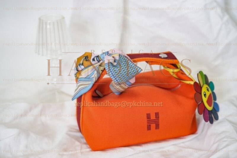 Replica Hermes Orange Trousse Bride Multicolor Charm Bag