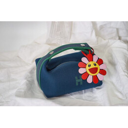 Replica Hermes Navy Blue Trousse Bride Red Flower Charm Bag