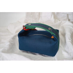 Replica Hermes Navy Blue Trousse Bride Red Flower Charm Bag