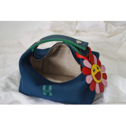 Replica Hermes Navy Blue Trousse Bride Red Flower Charm Bag