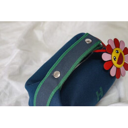 Replica Hermes Navy Blue Trousse Bride Red Flower Charm Bag