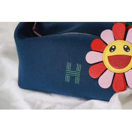 Replica Hermes Navy Blue Trousse Bride Red Flower Charm Bag