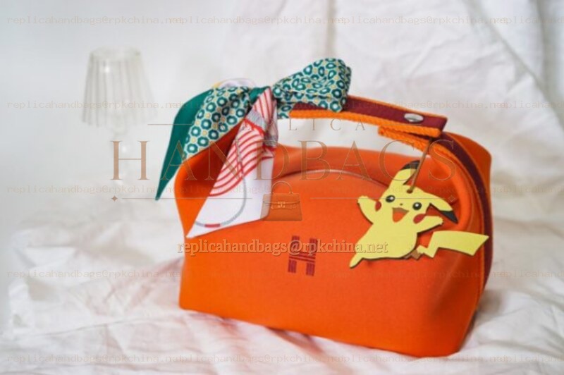 Replica Hermes Orange Trousse Bride Horse Charm Bag