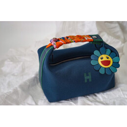 Replica Hermes Navy Blue Trousse Bride Yellow Flower Charm Bag