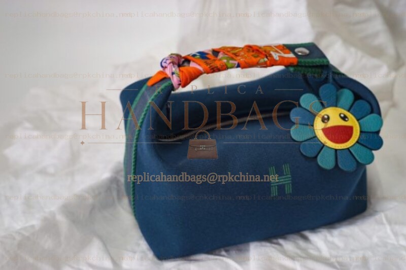 Replica Hermes Navy Blue Trousse Bride Yellow Flower Charm Bag