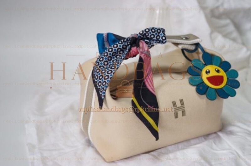 Replica Hermes Beige Trousse Bride Flower Charm Bag