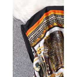 Replica Hermes Black Scarf Print Pleated Dress