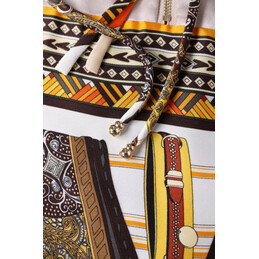 Replica Hermes Brown Scarf Print Pleated Dress