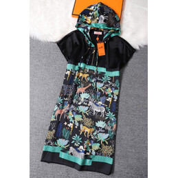 Replica Hermes Green Multicolor Print Dress