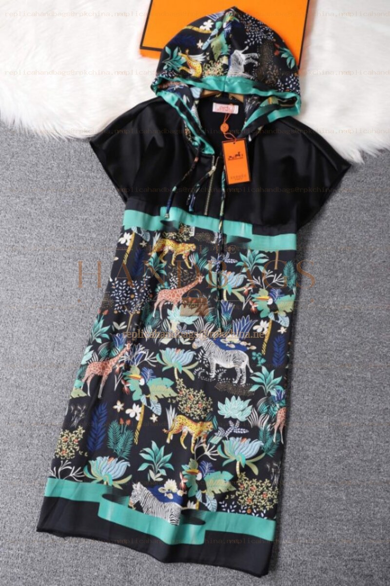 Replica Hermes Green Multicolor Print Dress