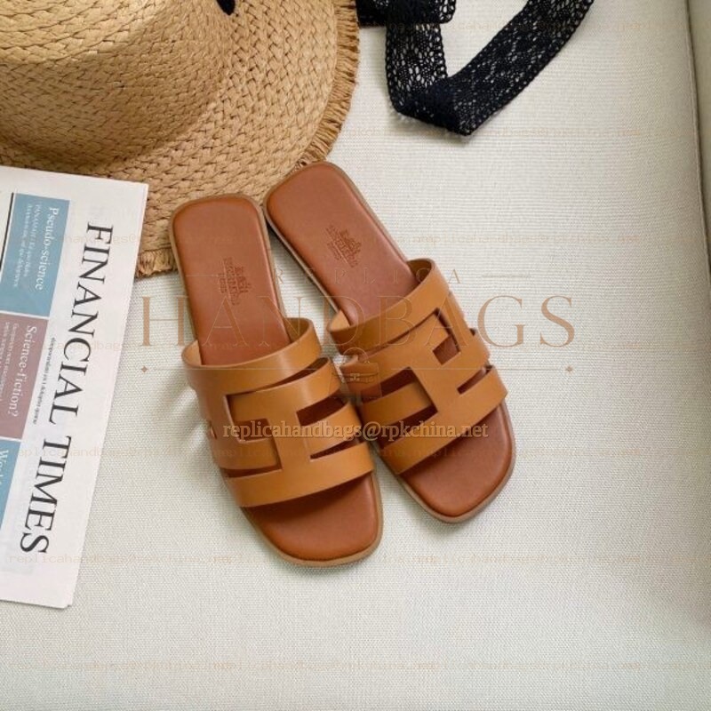 Replica Hermes Tan H Cutout Slide Sandal