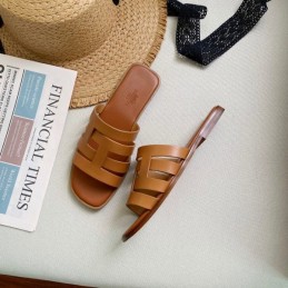 Replica Hermes Tan H Cutout Slide Sandal