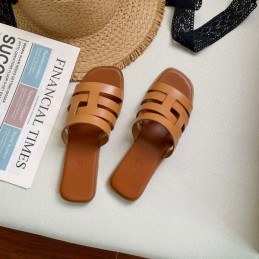 Replica Hermes Tan H Cutout Slide Sandal