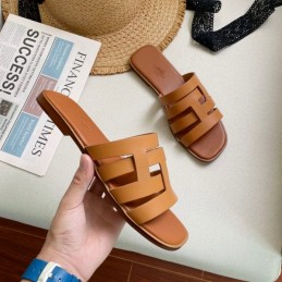 Replica Hermes Tan H Cutout Slide Sandal