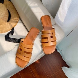 Replica Hermes Tan H Cutout Slide Sandal