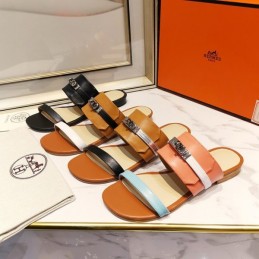 Replica Hermes Brown White H Cutout Slide Sandal