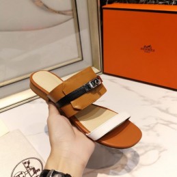 Replica Hermes Brown White H Cutout Slide Sandal