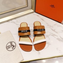 Replica Hermes Brown White H Cutout Slide Sandal