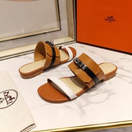 Replica Hermes Brown White H Cutout Slide Sandal