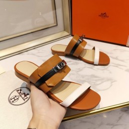 Replica Hermes Brown White H Cutout Slide Sandal