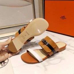 Replica Hermes Brown White H Cutout Slide Sandal