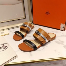 Replica Hermes Tan Black H Cutout Slide Sandal