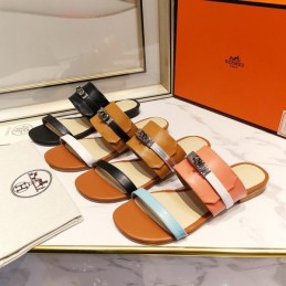 Replica Hermes Tan Black H Cutout Slide Sandal