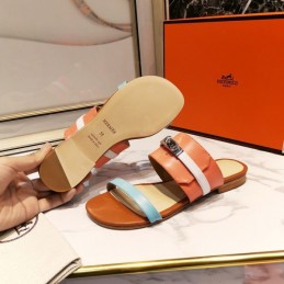 Replica Hermes Orange Aqua H Cutout Slide Sandal