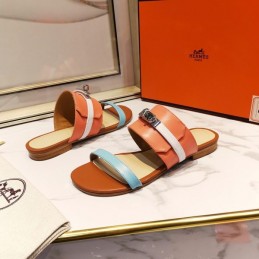 Replica Hermes Orange Aqua H Cutout Slide Sandal
