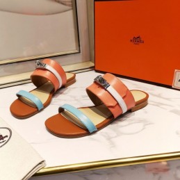 Replica Hermes Orange Aqua H Cutout Slide Sandal